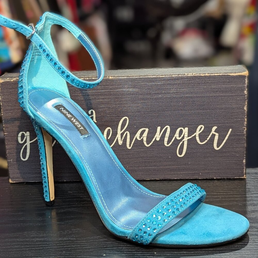 Nine West Blue Suede Gem Heel
